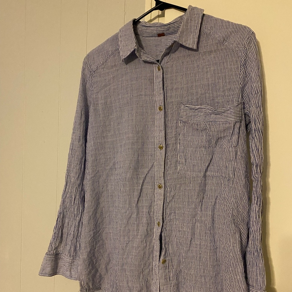 Free People Women’s large Navy Striped Button Down Shirt